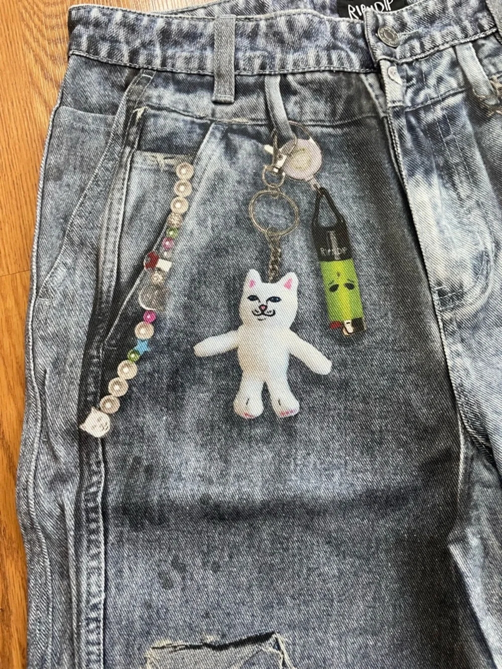 RIPNDIP Distressed Graphic Jeans Size 32 Acid Wash Streetwear Pants